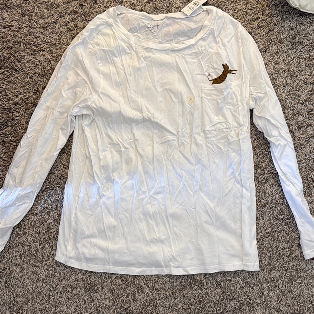 LOFT White Long Sleeve Tee with Gold Detail